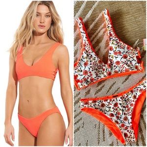 NEW! NWT Maaji 2Pc Bikinis S/XS Orange Neon Reversible